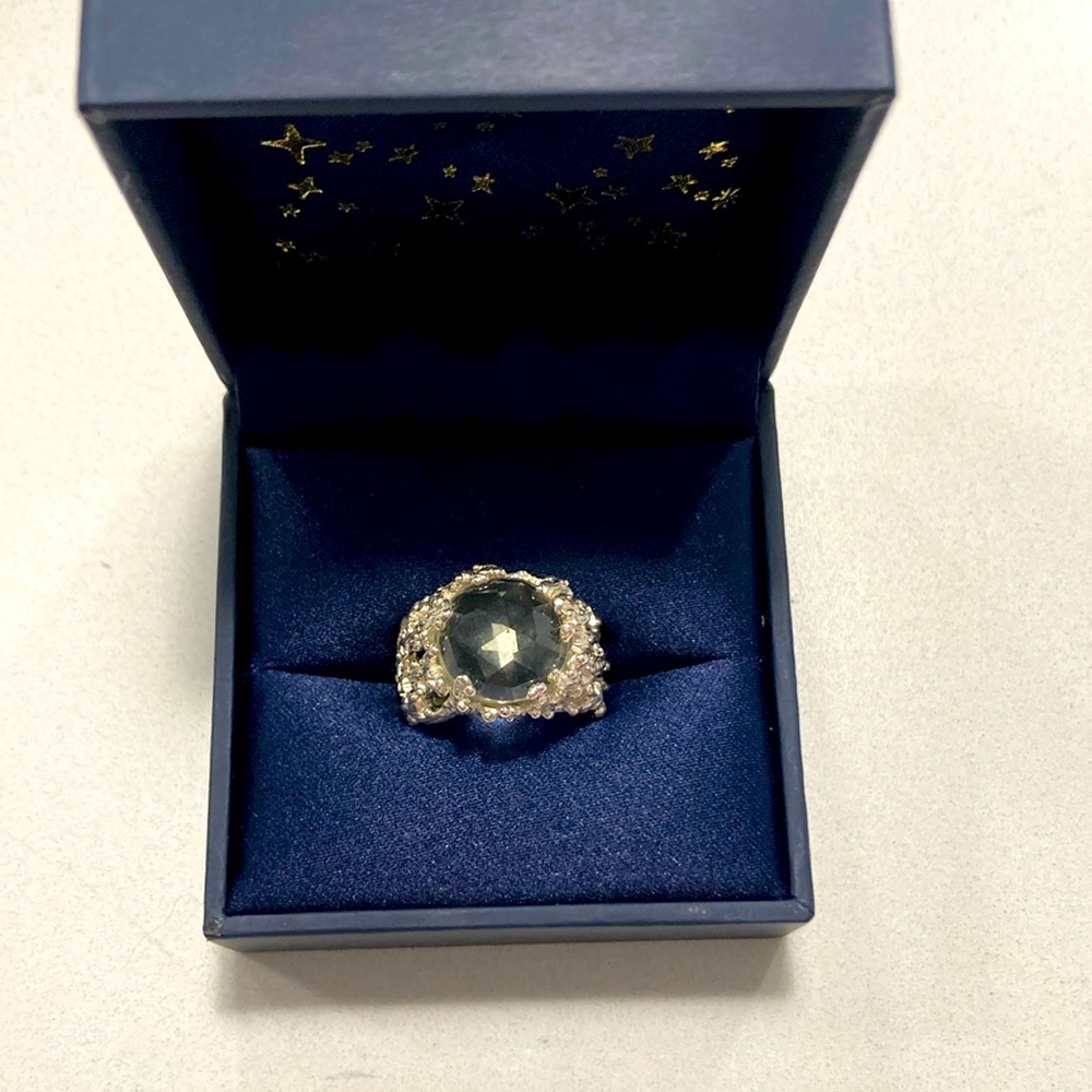 Size 5.5 Zoe & Morgan sterling silver coral ring with light blue quartz